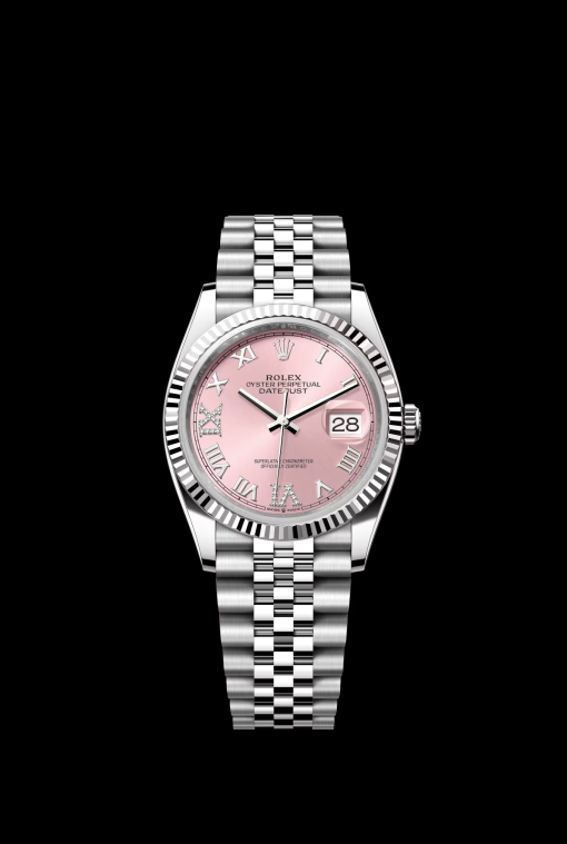36mm ROLEX DATEJUST 126234-0031 PINK, ROMAN VI AND IX SET WITH DIAMONDS