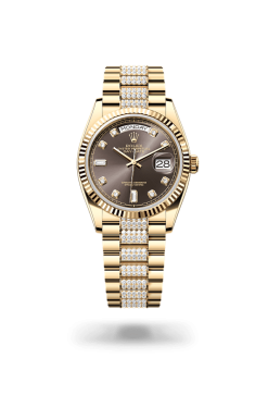 36mm 勞力士 ROLEX DAY-DATE 128238-0024 鑲鑽深灰色鑲鑽錶帶