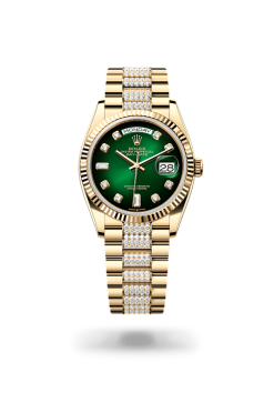 36mm 勞力士 ROLEX DAY-DATE 128238-0070 鑲鑽漸變綠色鑲鑽錶帶