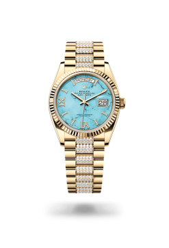 36mm 勞力士 ROLEX DAY-DATE 128238-0072 綠松石鑲鑽錶帶