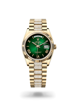 36mm 勞力士 ROLEX DAY-DATE 128238-0119 漸變綠色鑲鑽錶帶