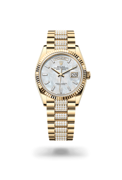 36mm 勞力士 ROLEX DAY-DATE 128238-0124 白色珍珠母鑲鑽錶帶