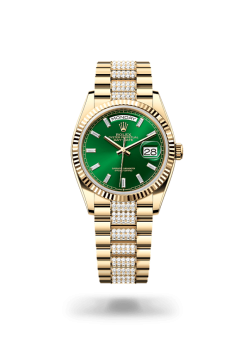 36mm 勞力士 ROLEX DAY-DATE 128238-0131 鑲鑽亮綠色鑲鑽錶帶